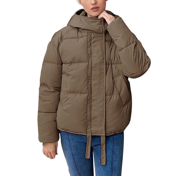 Gibobby Chamarra polar mujer, Chamarra ligera con capucha para mujer con bolsa de embalaje con cordón(Café,XG)