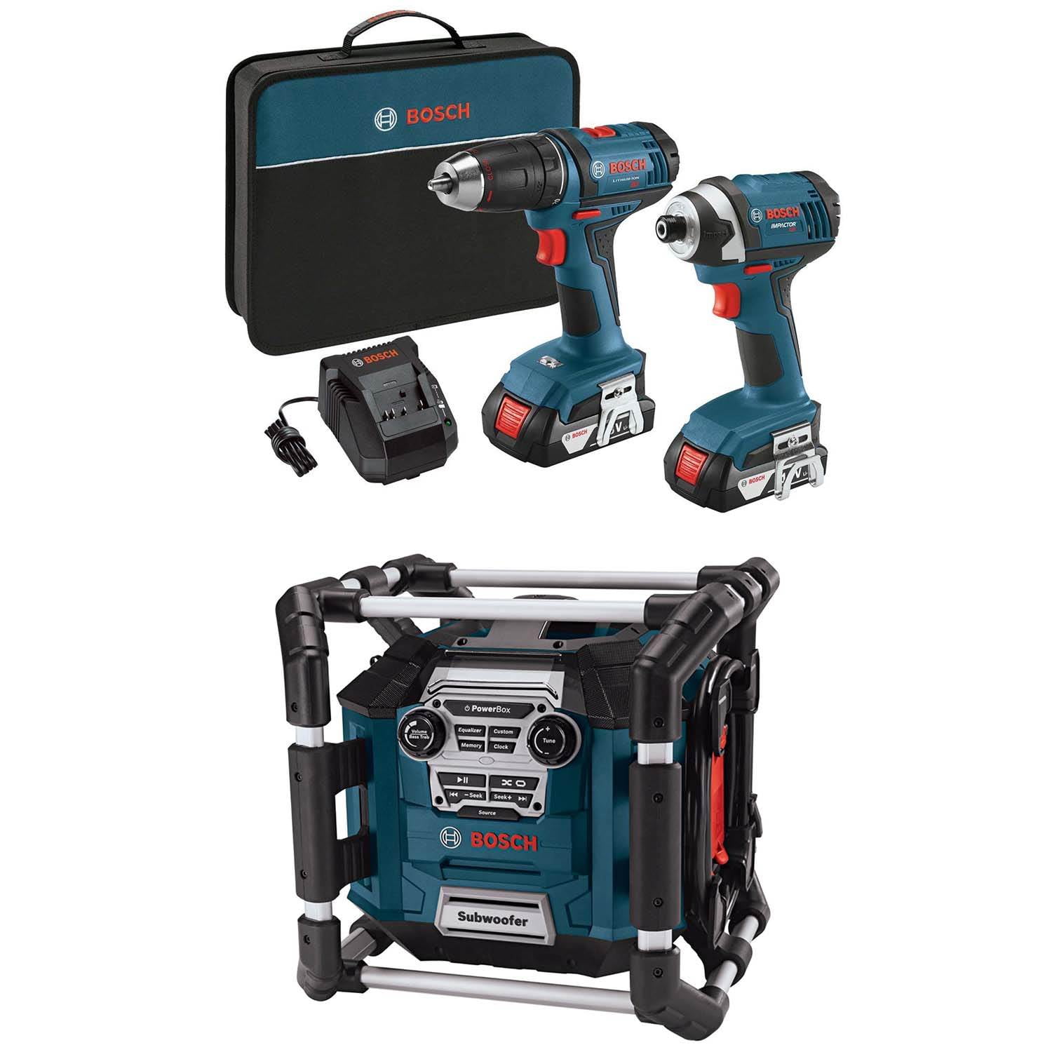 Bosch 18v Drill And Hex Impact Driver Power Box Jobsite Radio