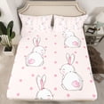 thumbnail image 2 of jejeloiu Cartoon Rabbit Twin Sheet Sets,Cute Polka Dots Twin Fitted Sheet,Pink White Flat Sheet For Girls Teens,Microfiber Bedroom Decor,3 Pieces, 2 of 7
