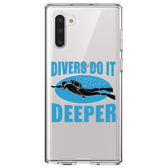 DistinctInk Clear Shockproof Hybrid Case for Samsung Galaxy Note 10 (6.3" Screen) - TPU Bumper Acrylic Back Tempered Glass Screen Protector - Divers Do It Deeper