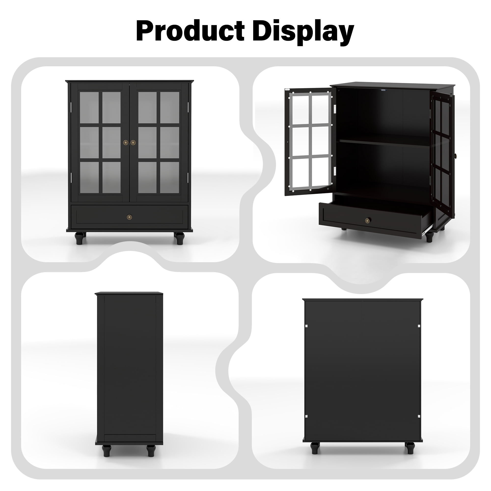 Aukfa Buffet Pantry Cabinet,2 Doors Wood Sideboard Storage Cabinet for Dining Room Hallway Entryway,Black