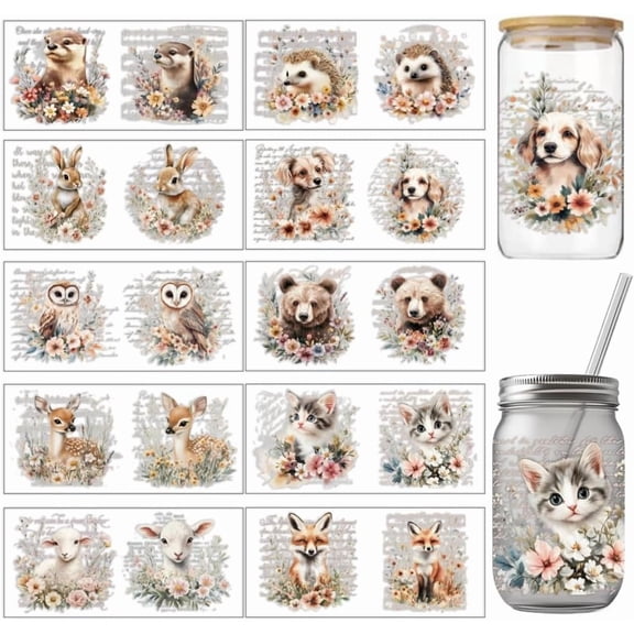 10 Pcs Wildlife UV DTF Cup Wrap Transfer Sticker 10 Styles Animals Plants Wildlife Rub on Stickers PVC Cup Wrap Waterproof Rub Decals
