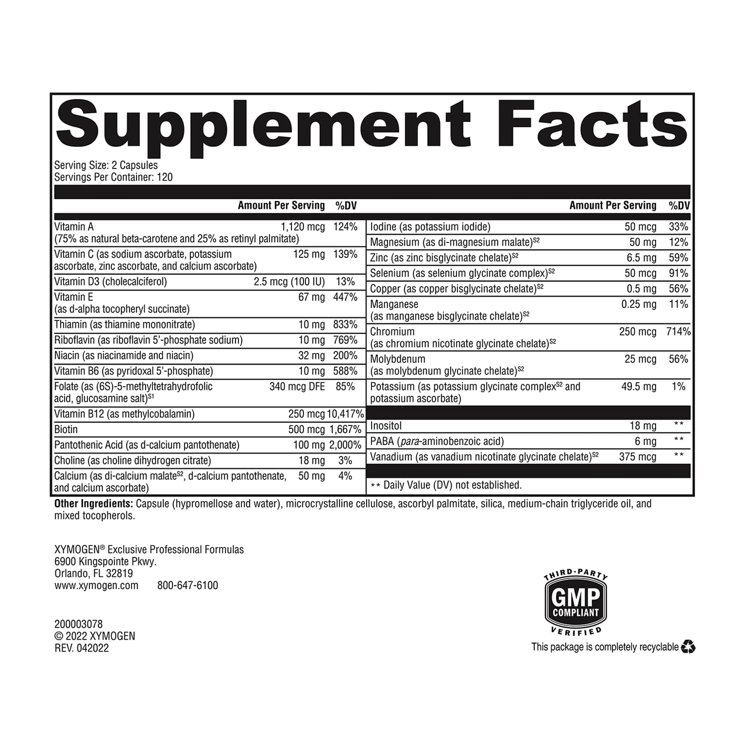 XYMOGEN ActivNutrients without Iron - No Iron Multivitamin for Wellness Support - Energy Production & Immune Support - Antioxidant Activity - Gluten-Free & Dairy-Free - 240 Count