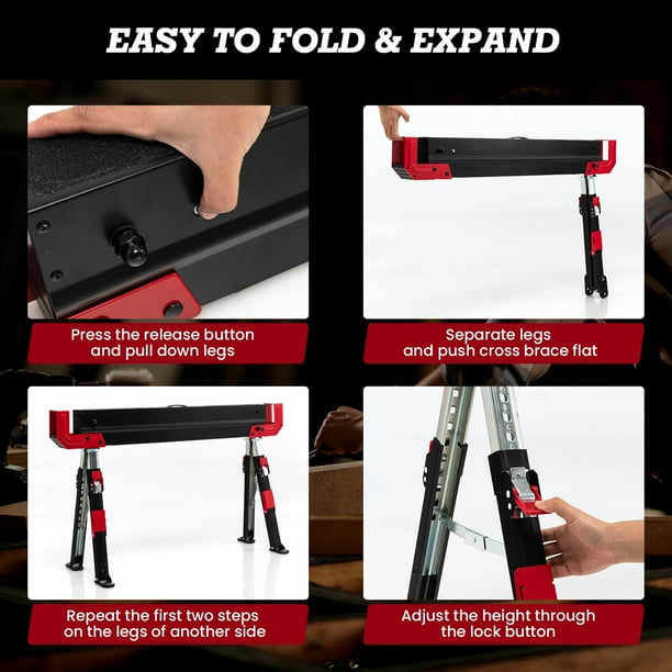 Costway Folding Sawhorse 2 Pack Heavy Duty Adjustable W Support Arms 2600 LBS Capacity