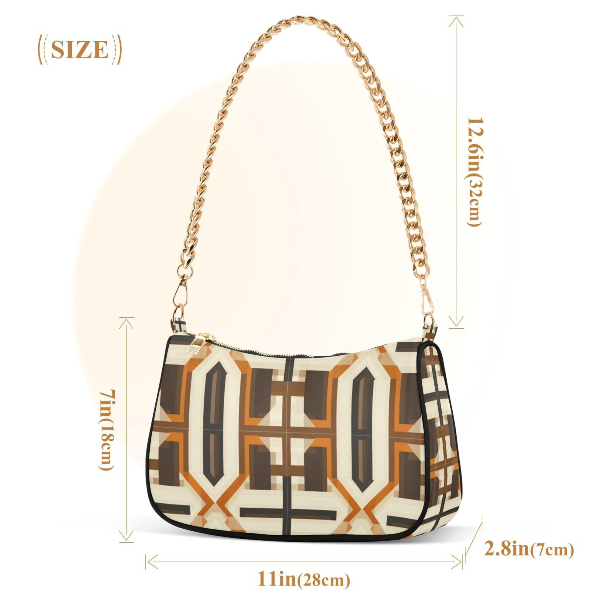 FORMRS Womens Shoulder Bag with Chain Strap Clutch Purse Cute Tote Handbag, Beige Geometric