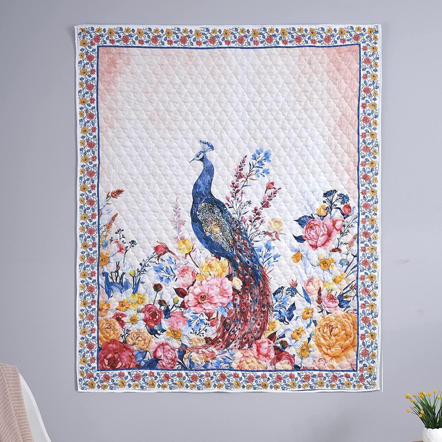 Greenland Home Fashions Huntington Peacock Botanical Throw Blanket, 50 x 60 inches