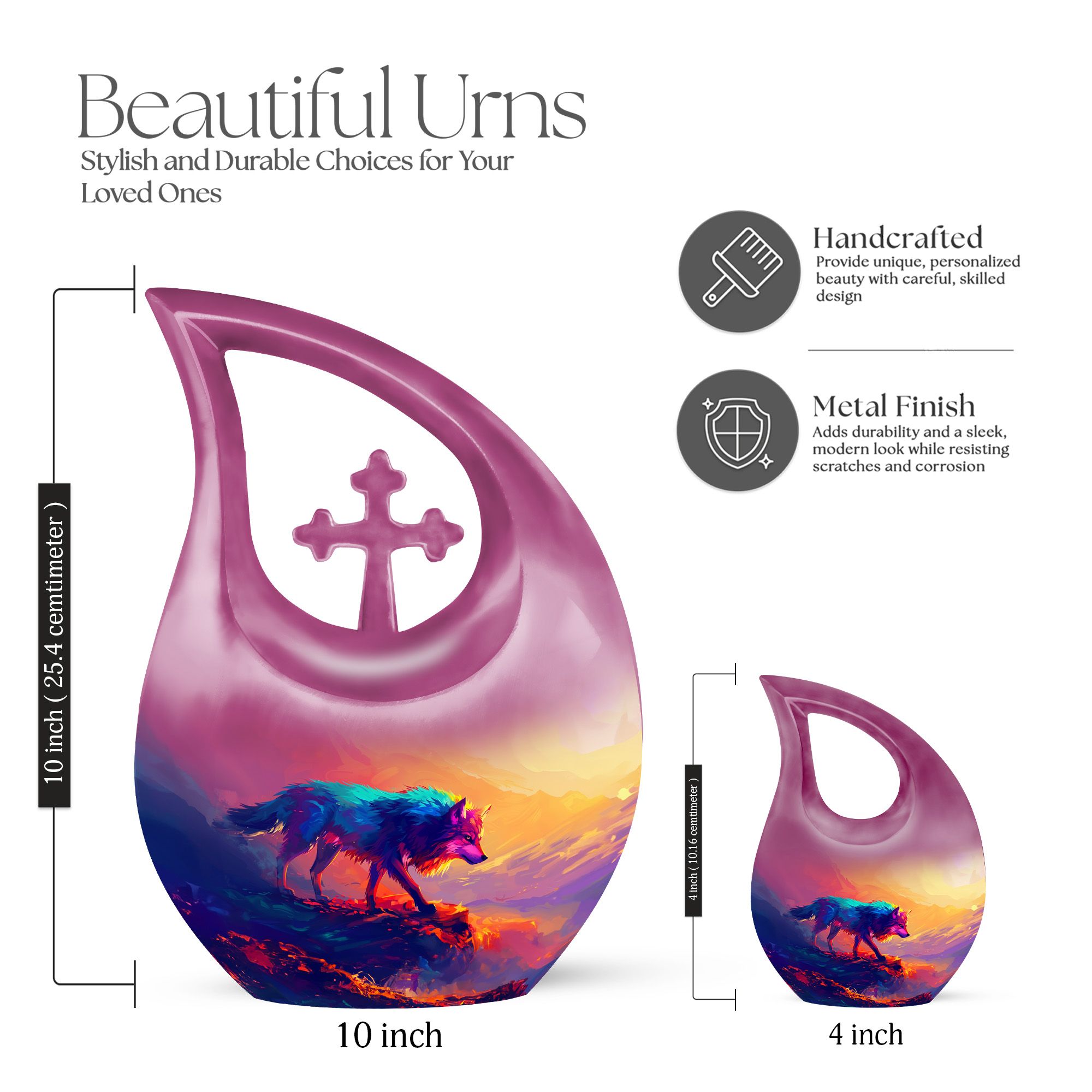 MUKTIVE Wolf Urns for Human Ashes - Memorial Urn for Human Ashes Adult Female & Male - Funeral Cremation Urns - Memorial Ash Large(Size - 10Inch) - Purple Urn - Pack of 1