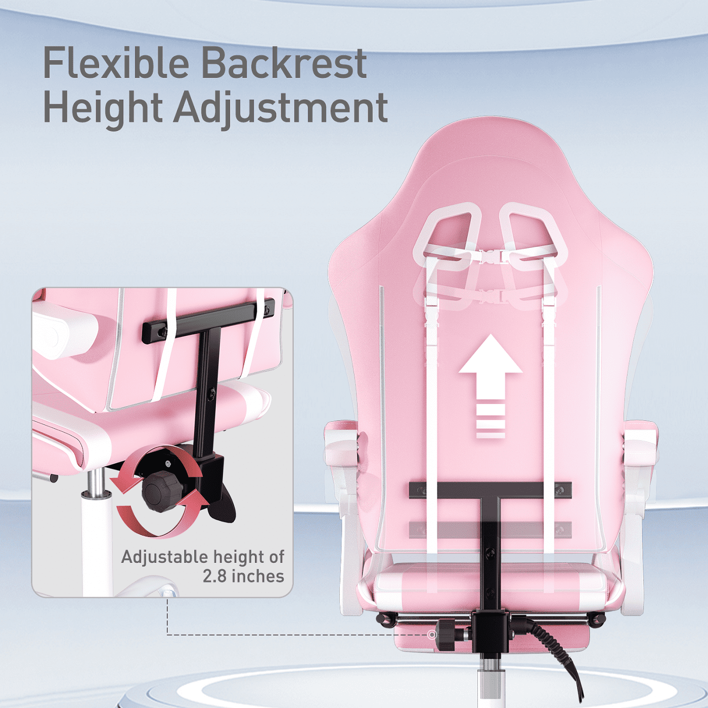 MoNiBloom Ergonomic Gaming Chair with Footrest, Adjustable Headrest and Lumbar Support for Office and Gaming, High-Back Racing Style Computer Desk Chair, Pink (Wide Seat)