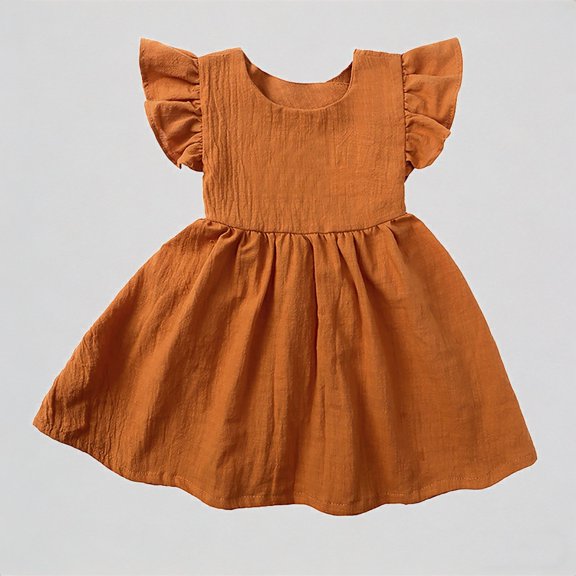 REDARER Toddler Girls' Flutter Sleeve Linen Dress, Solid Color A-Line Casual Sundress for Summer Playwear,9-12 Months