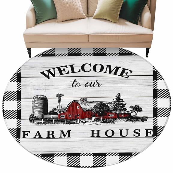 Round Rugs 7 Ft, Farmhouse Cabin Non Slip Area Rugs for Kitchen Bedroom Entryway, Country Vintage House Wood Grain Pliad Washable Carpet Runner Rug Floor Mats for Bedroom Home Decor