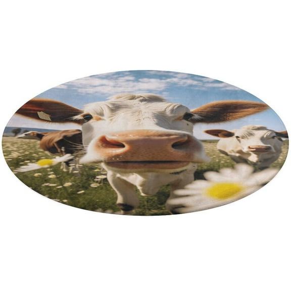 Farmhouse Highland Cow Funny Cattle And Flower Floral Medallion Round Rug - Small Round Area Rug, Soft Non-Slip Machine Washable Bedroom Mat Indoor Accent Entry Carpet for Office Desk Dorm Hallway