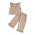 thumbnail image 3 of Gbsyewxs Outfit Set For Girls 2 Piece Crew Neck Sleeveless Plaid Print Tops And Pants Set Comfortable Summer Kids Clothes Size 18-24 Months Khaki, 3 of 5