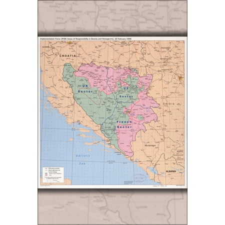 24"x36" Gallery Poster, cia map of IFOR areas Bosnia Herzegovina 1996 p2