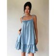 thumbnail image 5 of Womens Light Wash Denim Strap Mini Dress, Casual A-Line With Ruffle Hem, 5 of 5