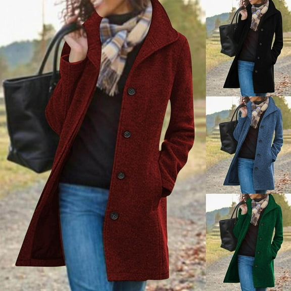 Olyvenn Trench Coat for Women 2025 Long Wool Coat Single Breasted Pea Coat Casual Lapel Coat Thicken Winter Coat Jacket Green XXL