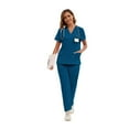 thumbnail image 2 of LYMAYTER Solid Color Medical Uniform for Women V-Neck Multiple Colors Nurse Uniform Comfort Ventilate Outfit for S-2XL, 2 of 8