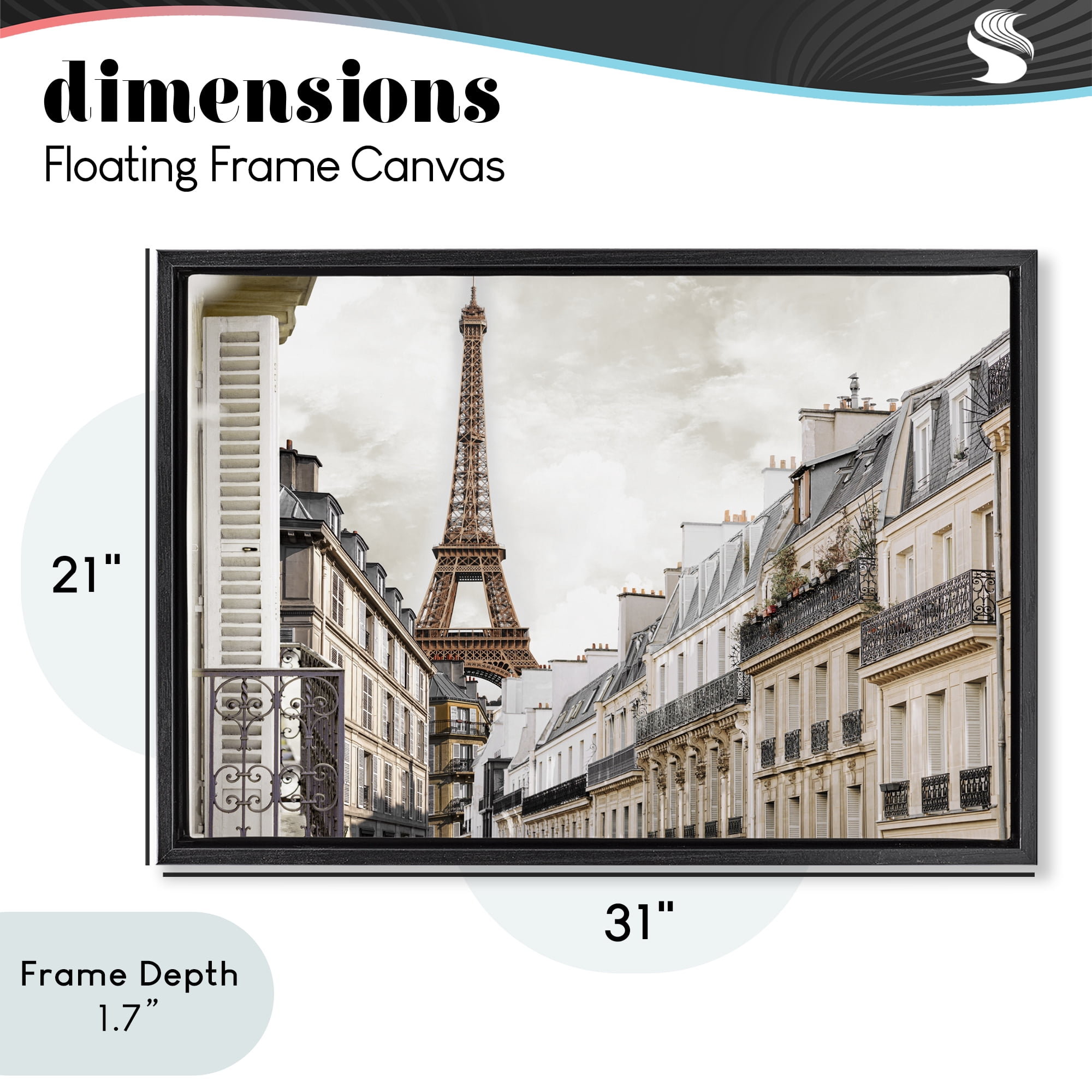 Stupell Industries Eiffel Tower Through Parisian Balconies Black Framed Floater Canvas Wall Art, design by CAD Designs