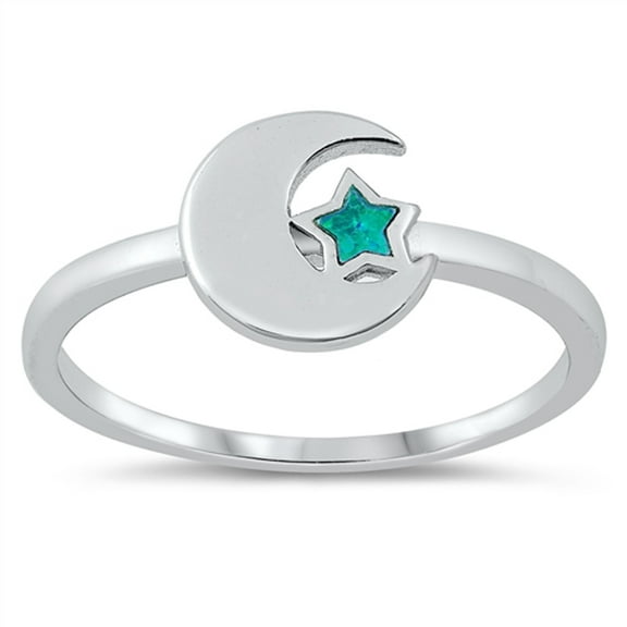 Modern Crescent Moon Star Ring .925 Sterling Silver Band Blue Cubic Zirconia Jewelry Female Size 10