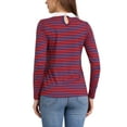 thumbnail image 3 of INSPIRE CHIC Women's Long Sleeve Top Contrast Striped Doll Collar Elastic Loop Back Casual Blouse M Klein Blue, 3 of 5