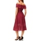 thumbnail image 3 of INSPIRE CHIC Vestido Midi de Encaje Floral de Manga Corta con Hombros Descubiertos Cintura Alta Burdeos XL, 3 of 5