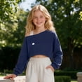 thumbnail image 4 of XINXIAOO Girls Off the Shoulder Sweatshirt Asymmetrical Long Sleeve Cute Crop Top Sweatshirt Pullover Spring Fall Girls Clothes 9-10 Years, 4 of 6