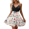 thumbnail image 2 of Women's Casual Square Neck Dress, Sleeveless Summer Sundress with Elastic Waist and Patriotic Print, Comfortable Holiday Apparel,Beige L, 2 of 5