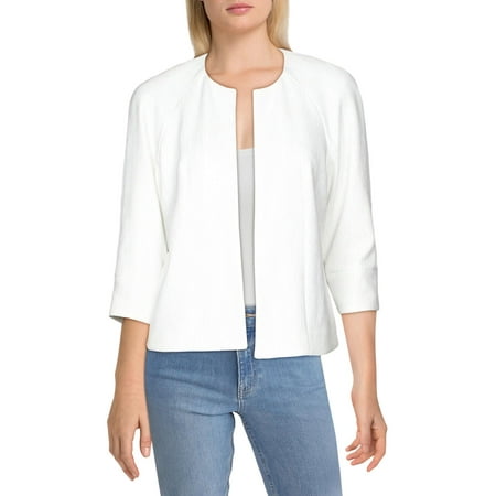 Kasper Womens Petites Ribbed Metallic Jacket White 8P