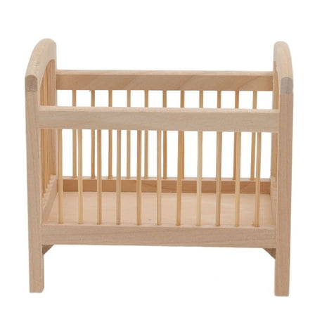 Mini Crib 1:12 Scaled Lifelike Burrs Free Wooden Furniture Mini Doll Bed for Doll Accessories