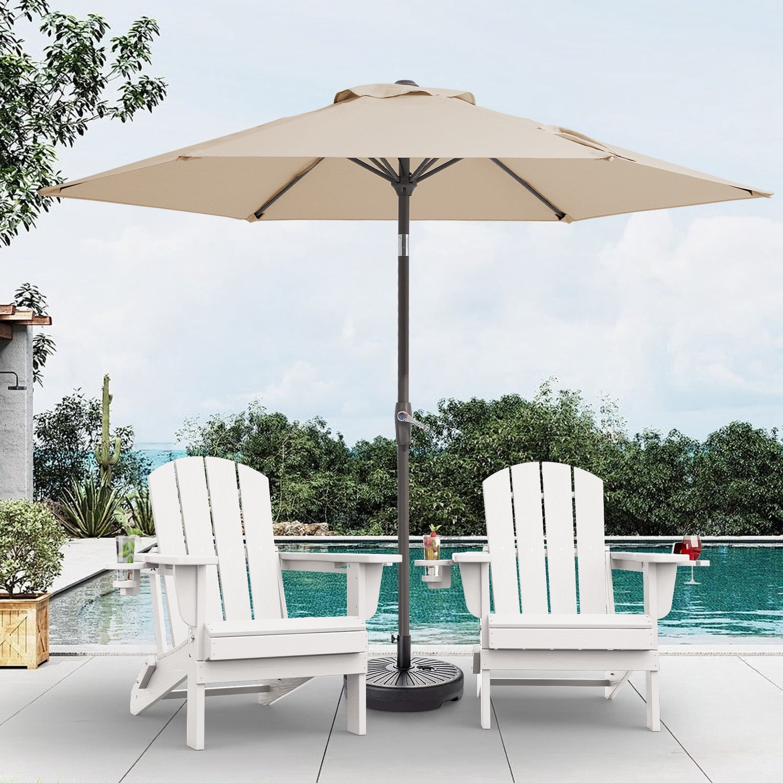 FUNDAZE 7.5' Outdoor Market Patio Umbrella with Push Button Tilt & Crank Lift, UV-Resistant Canopy for Garden, Backyard, Deck, Pool & Patio Dining, Beige