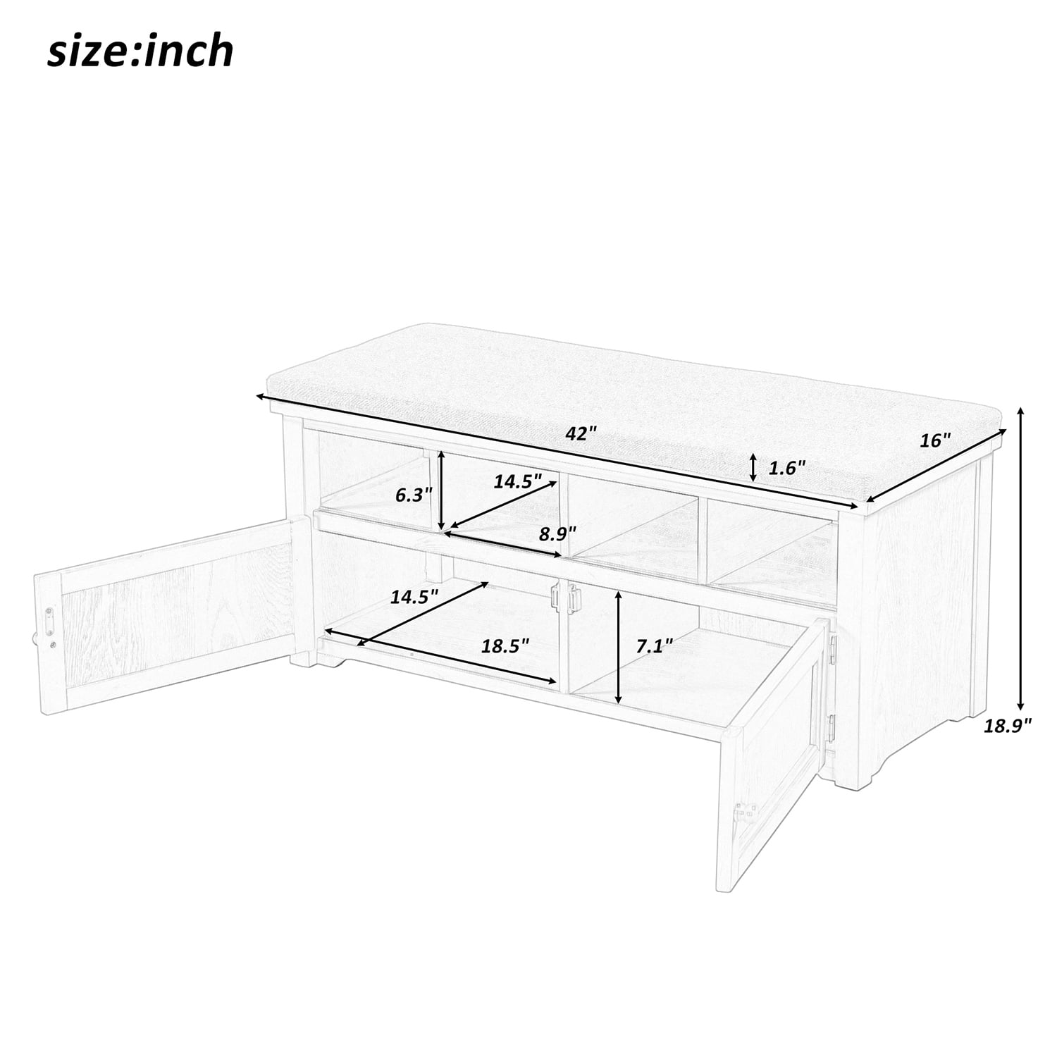 Kadyn Rustic Style Two-Door Storage Bench, Shoe Entryway Bench with Linen Upholstered Top Cushion, Pine Organizer Footrest Bench Ottoman for Entryway, Gray Wash Kadyn Rustic Style Two-Door Storage Bench, Shoe Entryway Bench with Linen Upholstered Top Cushion, Pine Organizer Footrest Bench Ottoman for Entryway, Gray Wash