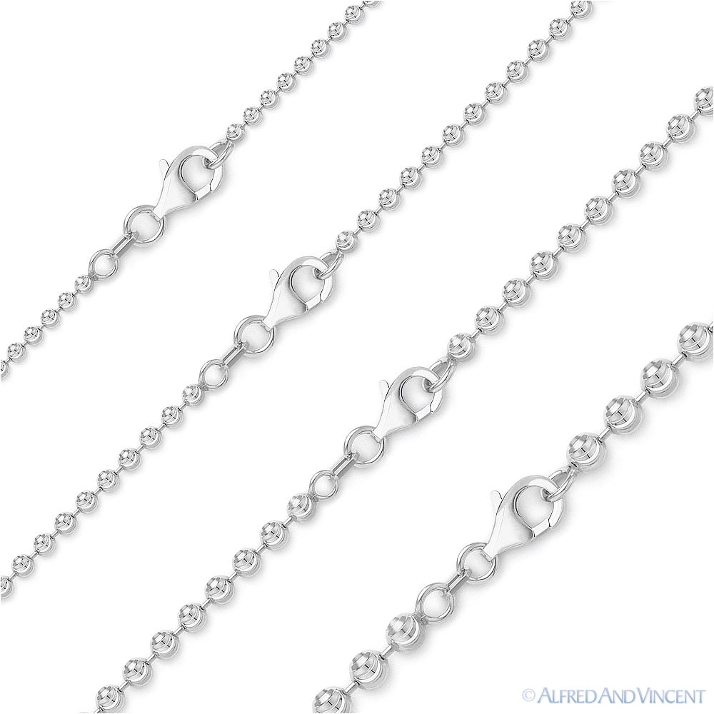 Unisex  925 Sterling Silver 2mm 3mm 4mm Moon Cut Bead Chain Necklace  16-30''