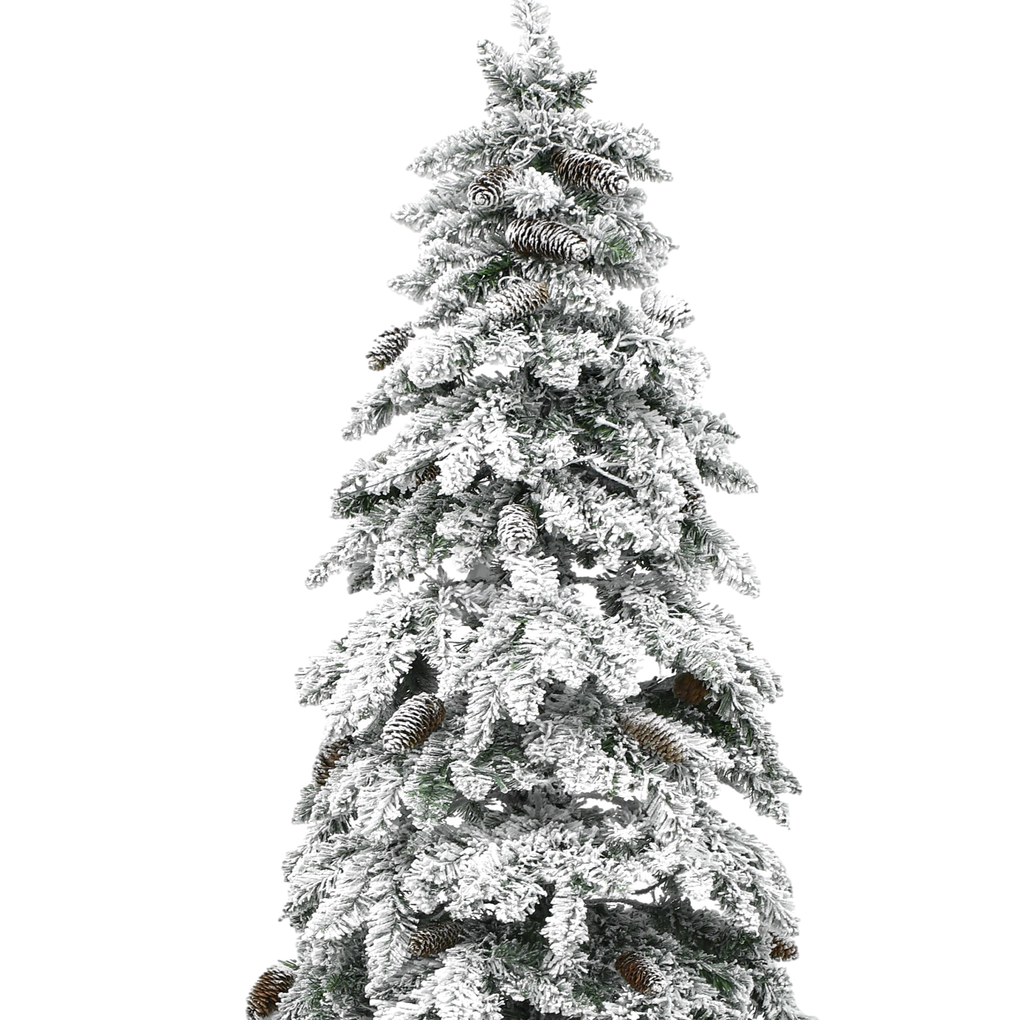Uforic 11ft Pre-lit Flocked Pencil Spruce Christmas Tree with 2288 Branch Tips,700 Lights,72 Pine cones, Remote Control, 11 Light Modes, White Flocked