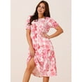thumbnail image 3 of DARING DIVA Women's Puff Sleeve Cutout Waist Midi Floral Dress with Pockets L Pink, 3 of 5
