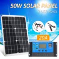 thumbnail image 1 of 50W DC 5V/18V Dual Output Solar Panel with 2 USB Ports & Car Charge IP65 Water Resistance 12V/24V Solar Charge Controller PWM Intelligent Regulator, 1 of 8