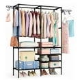 thumbnail image 2 of CACAGOO Clothes Rack, Freestanding Wardrobe Closet, Metal Clothing Racks, Heavy-Duty Garment Rack with 6 Storage Shelves Durable Steel Pipe Garment Rack Clothing Rack with 2 Extended Pendant Hooks, 2 of 9