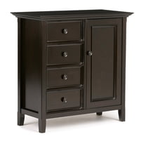 JERFIT 4-Drawer & Door Solid Wood Storage Cabinet, Dark Brown Hutch for Living Room, Bedroom, Office