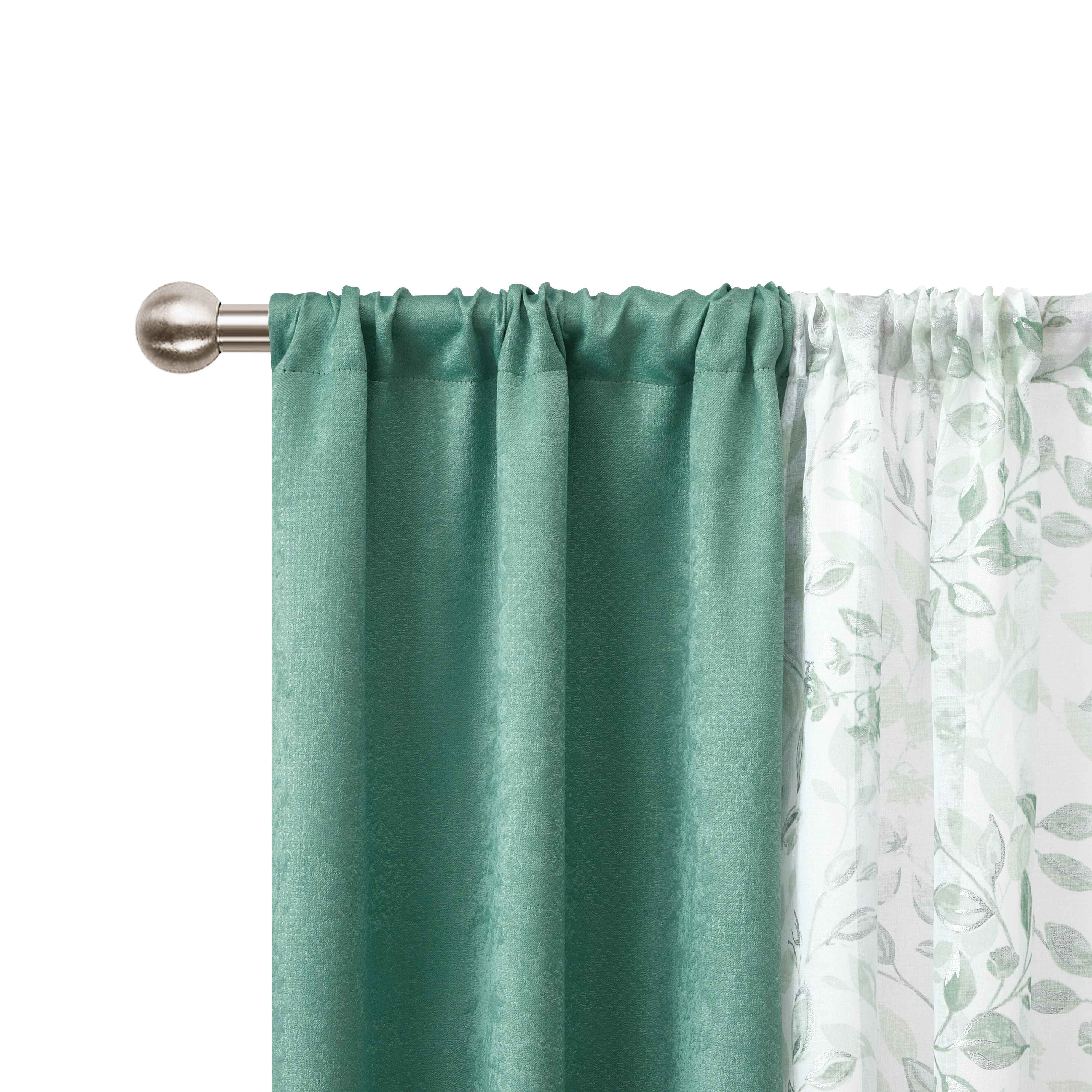 Mainstays Metallic Blackout Curtain Panel Set, Pacific Green, 27.5 in W x 63 in L