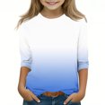 thumbnail image 2 of YanHoo 3/4 Sleeve Shirts for Girls Casual Round Neck T-Shirts Kids Child Solid/Printed 3/4 Length Sleeve Pullover Tops Cute Tee Shirts Teen Girls Shirts Sale, 2 of 6