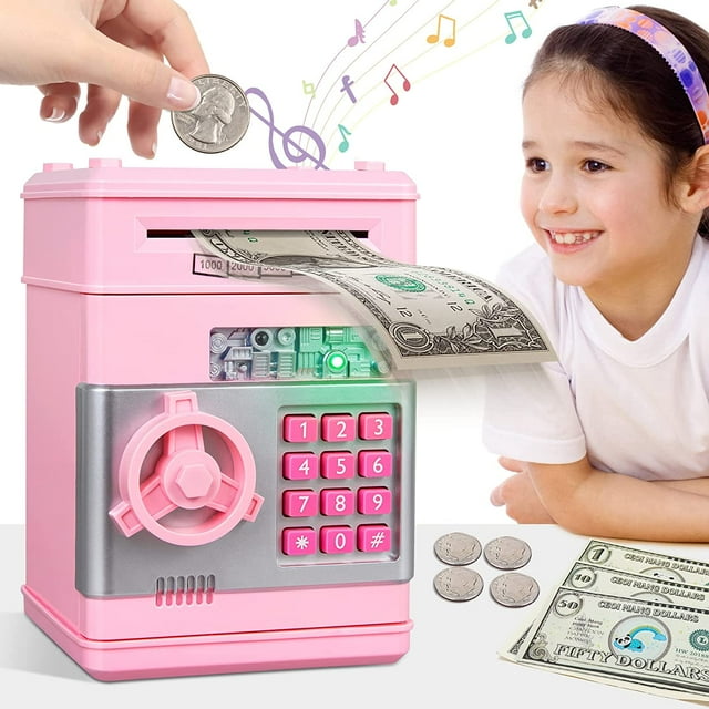 MAGIBX Hucha Juguetes para Niñas de 5 6 7 8 9 10 Años, Caja de Ahorro de Dinero para Niñas Adolescentes Juguetes de 6-8-10-12, Regalos de Cumpleaños de Navidad para Niñas de 7 8 Años Cosas Cajero Auto
