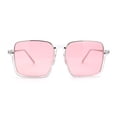 thumbnail image 3 of Bottom Half Rim Rectangular Retro Hipster Sunglasses Clear Silver Pink, 3 of 4