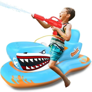 Pool Floats for Kids, Inflatables Shark Ride-on Water Toys with Watergun Swimming Game Boy Girl 3-12