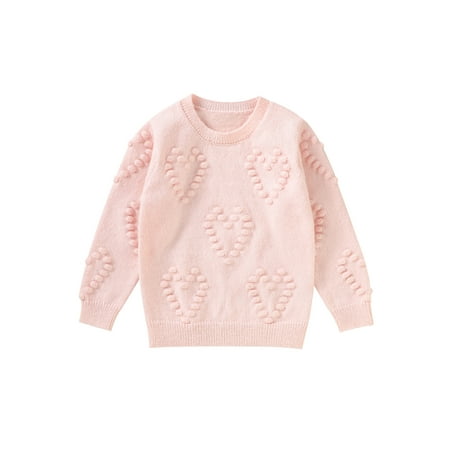 

Kids Baby Girls Pink Sweater Heart Pattern Casual Warm Long Sleeve Knitted Tops Pullovers Fall Winter Outfit