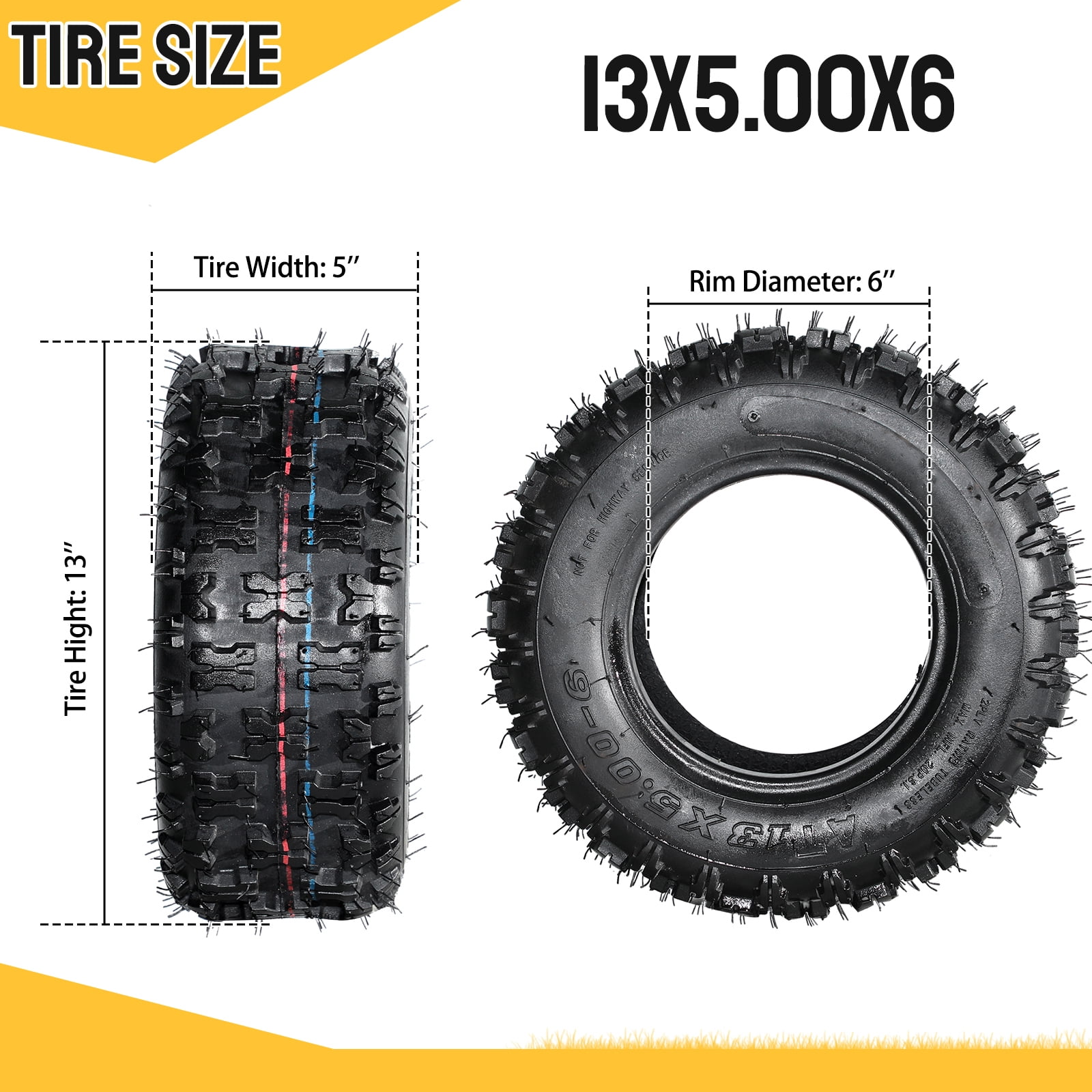 Ktaxon 13x5.00-6 Go Kart & ATV Tires Set of 2, Tubeless All-Terrain Tires for Quad and Small ATV