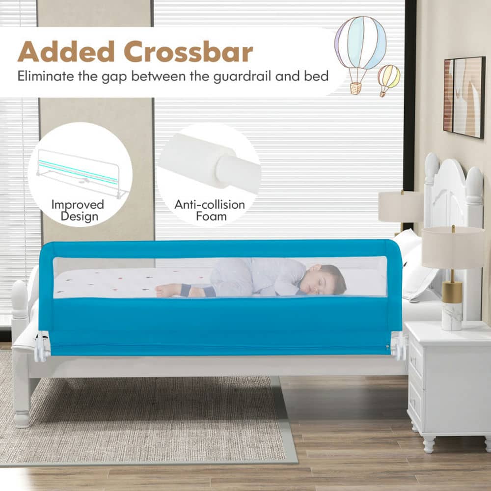 Spaco 71 Inch Extra Long Swing Down Bed Guardrail with Safety Straps-Blue, Bed Rail for Queen, King, Twin, and Bunk Size Beds