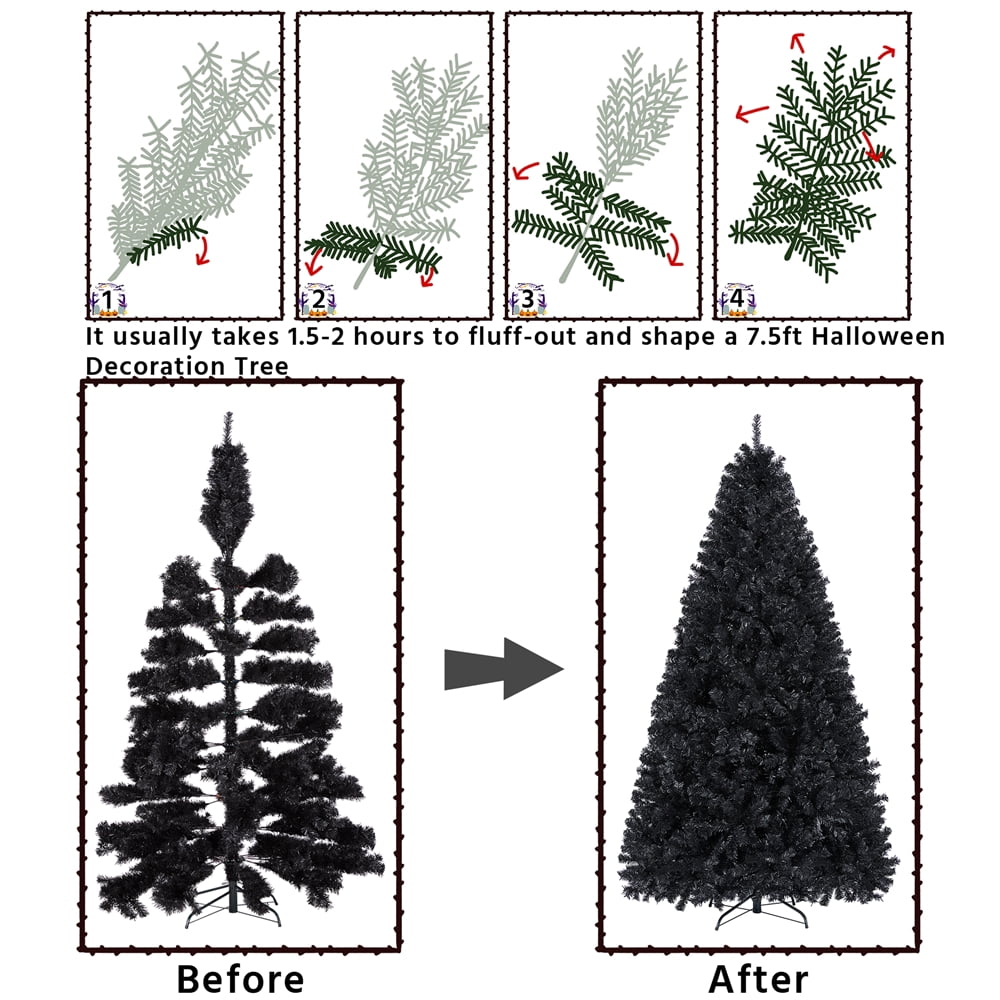 Renwick 7.5' Hinged Spruce Artificial Christmas Tree with Foldable Stand, Black