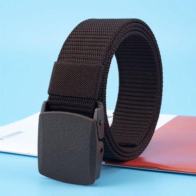 Men's Nylon Canvas Belt Plastic Buckle Metal-Free Military Tactical Waist Belt Outdoor Hiking Web Webbing Belt