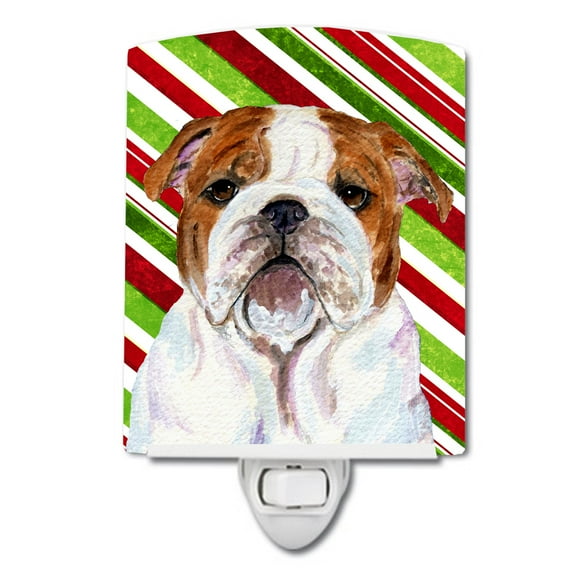Caroline's Treasures SS4553CNL Bulldog English Candy Cane Holiday Christmas Ceramic Night Light, 6x4x3", multicolor