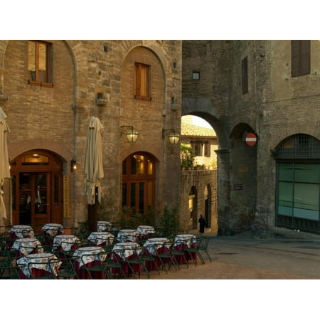 Restaurant in a Small Piazza, San Gimignano, Tuscany, Italy Print Wall Art By Janis