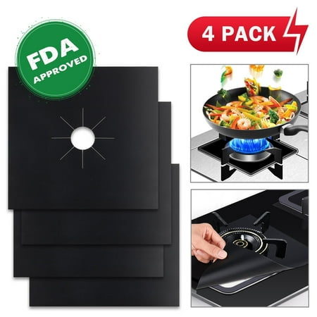 4 Pack Reusable Gas Range Protectors, Heat Resistant Fiberglass Mat with Adjustable Size, 100% FDA Approved, Non-Stick & Easy to Clean, Kitchen Friendly Cooking