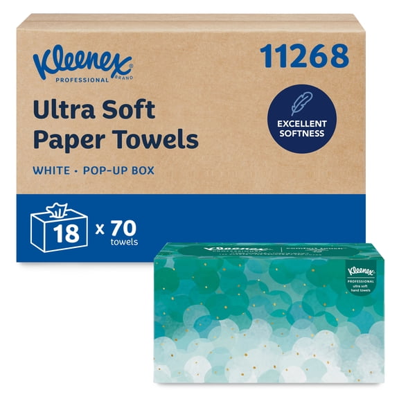 Kleenex Professional Ultra Soft Paper Hand Towels, Bulk (11268), Pop-Up Box, Absorbent, White (18 Boxes of 70 Sheets, 1,260 Sheet Total)